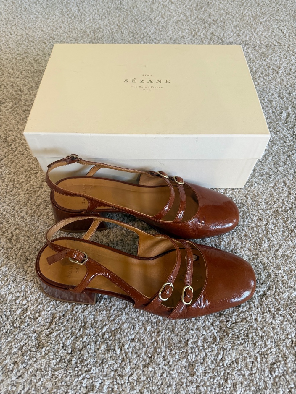 Sezane Cognac Double-Strap Slingback Pumps